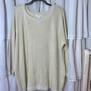 NWOT Liz Claiborne Gold Metallic Crew Neck Sweater Size L 2x